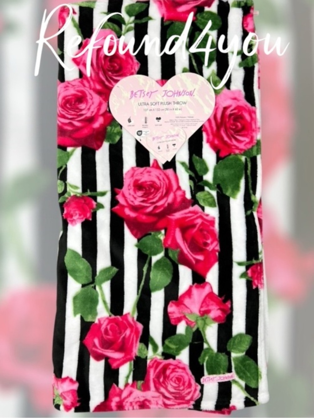 Betsey Johnson - ‘Roses’ Plush Throw. 50” x 60”. NWT. Firm!